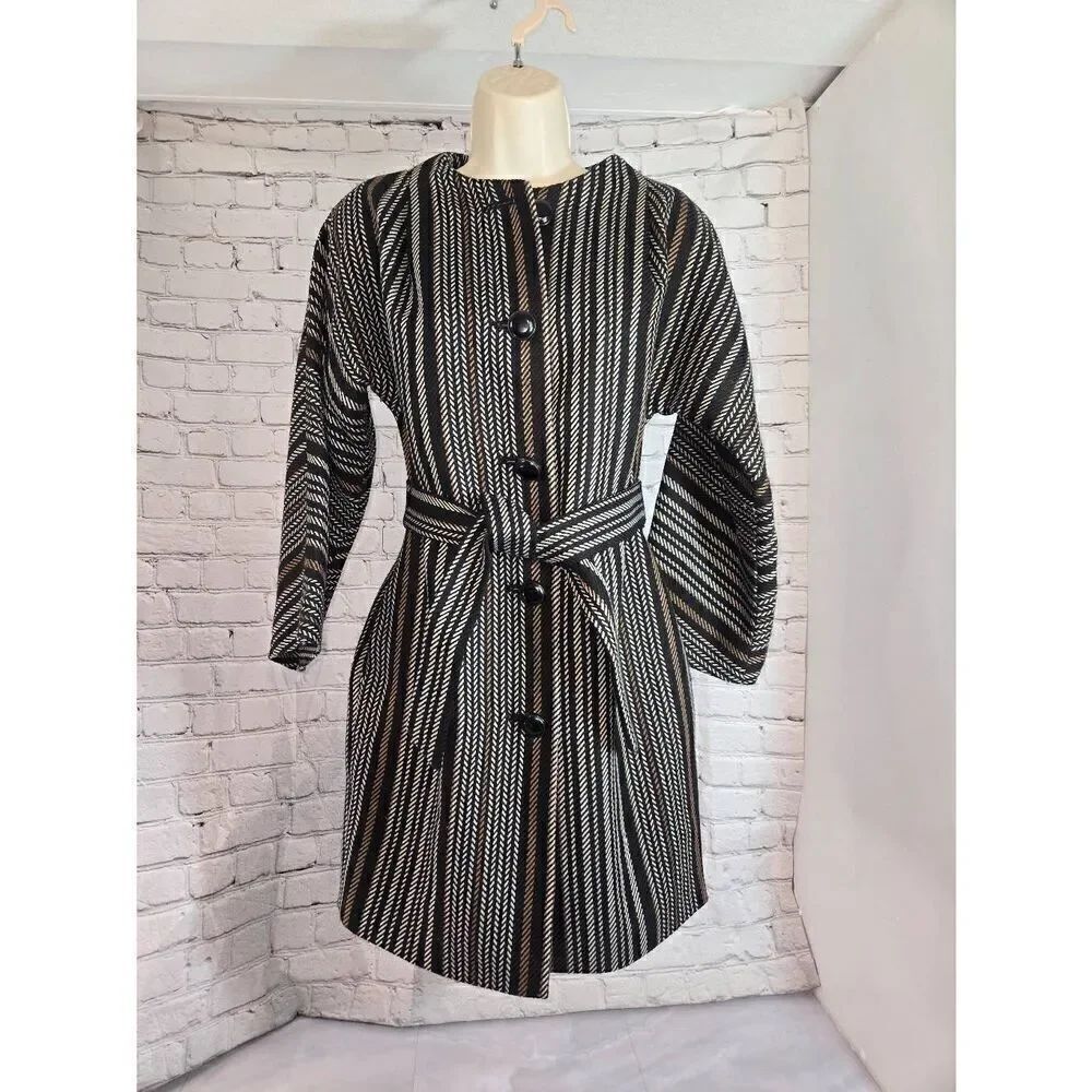Anne Klein Women's Size Small Black/White/Brown Wool Blend Herringbone Design 3/